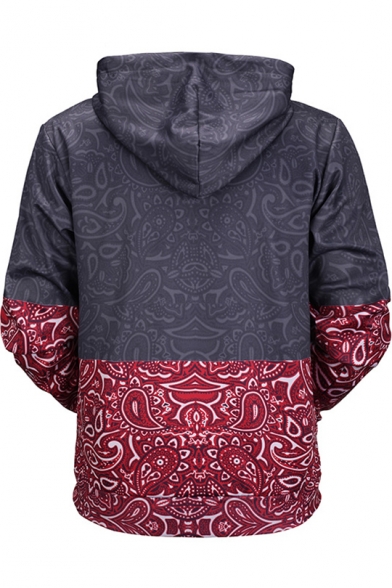 New Trendy Colorblock Fashion Pattern Long Sleeve Drawstring Hoodie