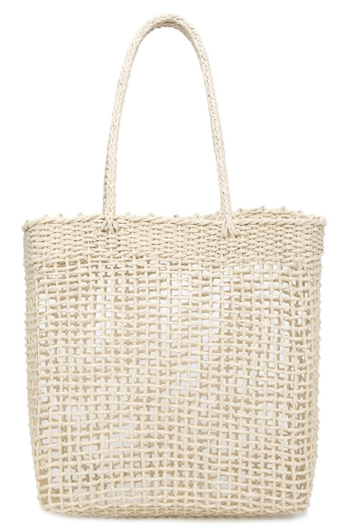 New Trendy Plain Hollow Straw Beach Bag Shoulder Tote Bag 33*33*13 CM