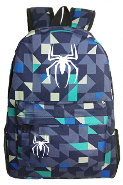 Popular Fashion Spider Geometric Printed Blue Sports Bag School Backpack with Zipper 31*14*45 CM