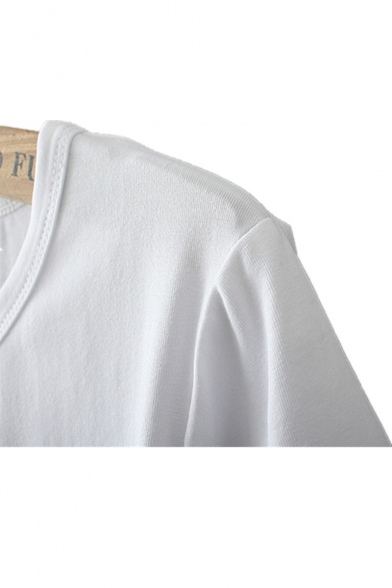 Popular Figure Colorful Painting Basic Round Neck Short Sleeve White T-Shirt
