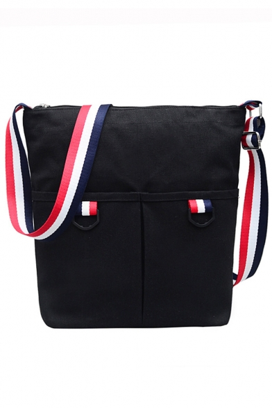 Stylish Colorblock Striped Strap Canvas School Shoulder Bag 24*12*33 CM