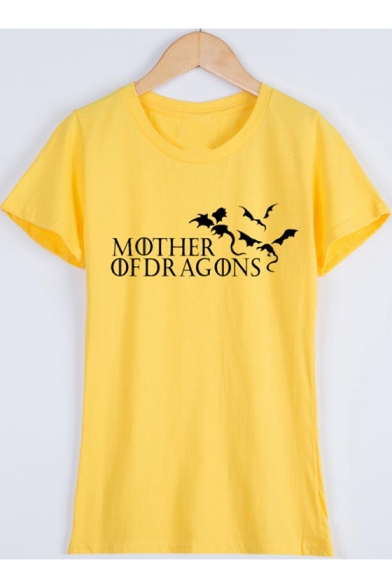 Summer Popular Letter MOTHER OF DRAGONS Print Basic Round Neck Short Sleeve Cotton T-Shirt