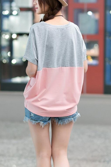 Summer Trendy Color Block Batwing Sleeve Loose Casual T-Shirt