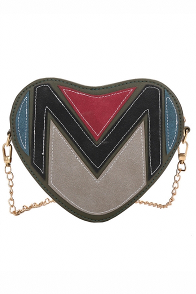 Trendy Color Block Patched Heart Shape Crossbody Bag with Chain Strap 19*9*16 CM