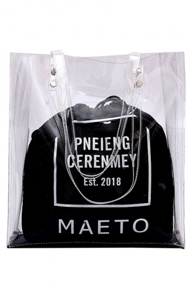 Trendy Letter PNEIENG CERENMEY MAETO Printed Transparent Shoulder Bag Tote Bag 28*31*9 CM