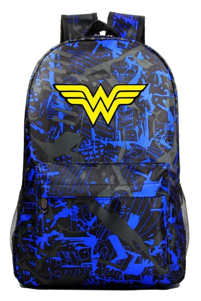 Trendy Letter W Printed Blue Casual School Bag Backpack with Zipper 31*18*47 CM