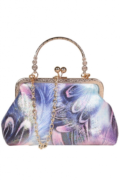 Unique Printed Top Handle Satchel Handbag with Chain Strap for Women 22*9*14 CM