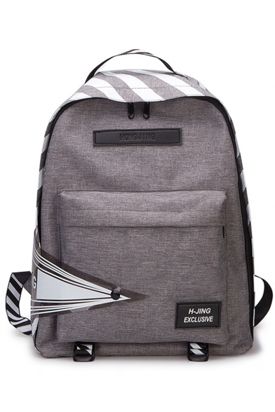 Unisex Fashion Letter patchwork Color Block Stripe Printed Canvas Leisure School Bag Backpack 42*30*13 CM