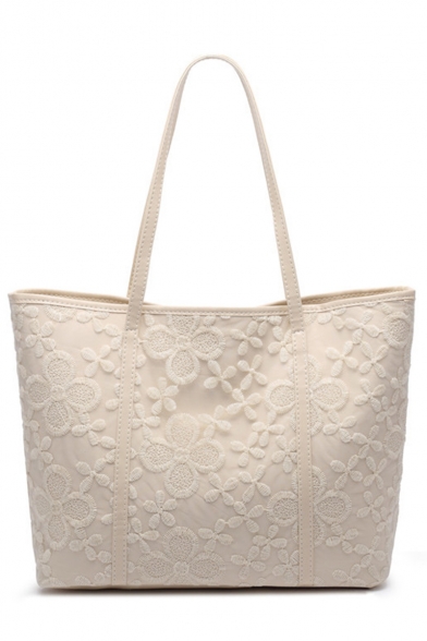 Women's Fashion Solid Color Lace Floral Large Capacity Shoulder Tote Bag 39*27*14 CM