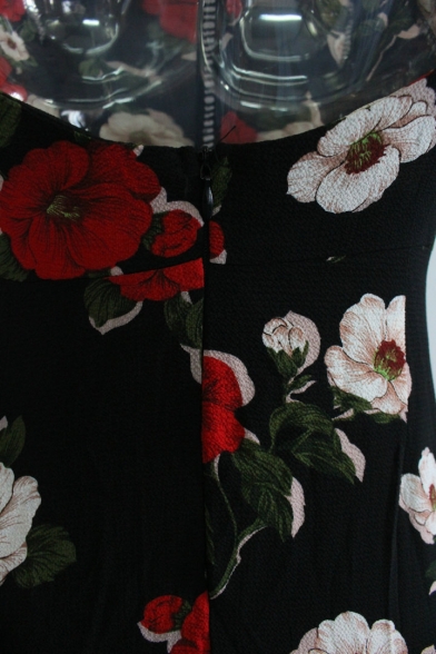 Women's Halter Neck Sleeveless Floral Printed Split Detail Maxi A-Line Slip Dress