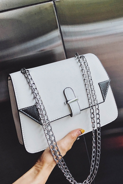 Chic Color Block Patched Square Crossbody Bag with Chain Strap 21.5*7*16 CM