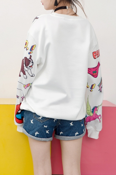 COOL CAKE ME Letter Cartoon Girl Lip Dog Unicorn Cherry Graffiti Printed Round Neck Long Sleeve Sweatshirt