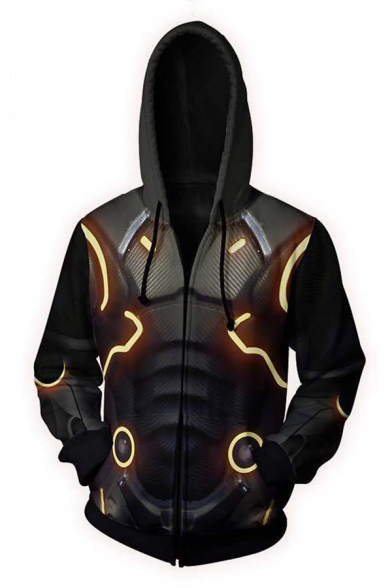 Cool Comic Cosplay Costume Luminous Zip 3D Printed Zip Up Black Hoodie