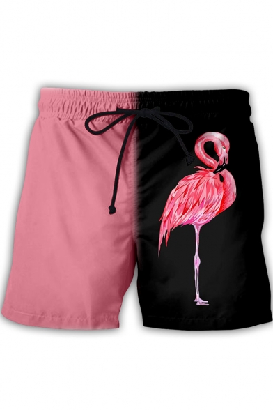 Cool Flamingo Pattern Drawstring Waist Sport Loose Casual Athletic Shorts for Guys