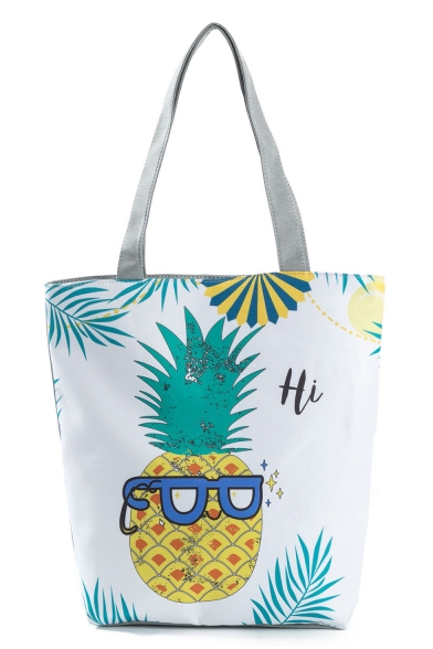 Cute Cartoon Pineapple Leaves Letter Printed White Shoulder Bag 27*11*38 CM