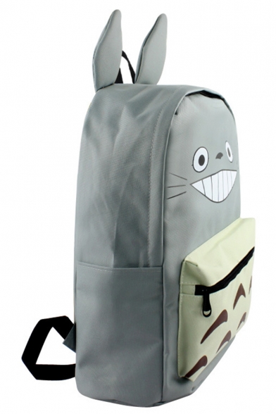 Cute Cartoon Totoro Printed Ear Patched Grey School Bag Backpack
