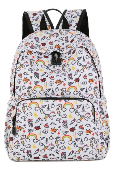 Cute Cartoon Unicorn Rainbow Printed white Waterproof Nylon School Bag Backpack 33*12*40 CM
