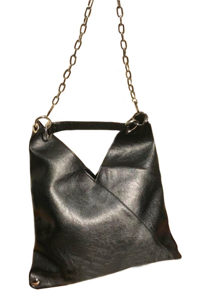 Designer Cool Solid Color Black PU Leather Shoulder Bag with Chain Strap 27*5*30 CM