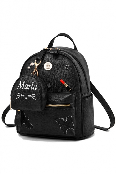 Designer Personalized Butterfly Embroidery Pattern Metal Lipstick Letter Embellishment Soft Leather Casual Backpack 23*14*26 CM
