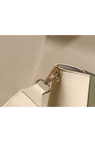 Fashion Color Block Letter Strap PU Leather Tote Shoulder Bucket Bag 32*27*14 CM
