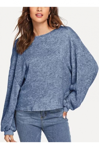 Fashion Simple Solid Color Round Neck Long Sleeve Casual Loose Knit Sweatshirt
