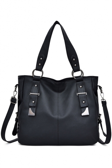 Fashion Solid Color Rivet Embellishment Leather Tote Shoulder Bag for Work 34*12*28 CM
