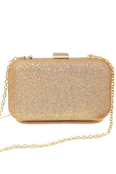 Fashion Solid Color Sequined Evening Clutch Bag with Chain Strap 17.5*6*11.5 CM