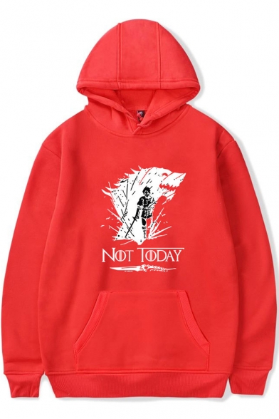 Fashion Wolf Head Letter NOT TODAY Pattern Long Sleeve Sport Loose Hoodie
