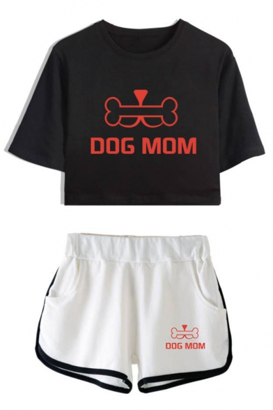 

Funny Bone Letter DOG MOM Print Short Sleeve Cropped Tee Dolphin Shorts Sport Casual Two-Piece Set, Color 1;color 2;color 3;color 4;color 5;color 6;color 7;color 8, LM533982