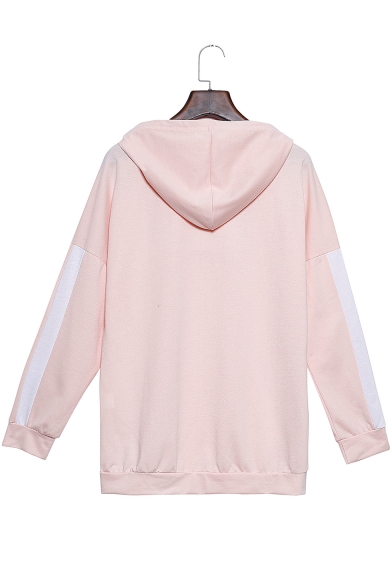 Girls Fashion Colorblock Patched Long Sleeve Pink Loose Relaxed Hoodie