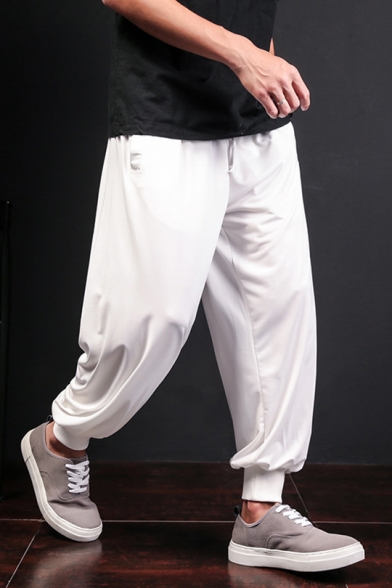 Guys Basic Simple Plain Loose Casual Linen Bloomers Pants
