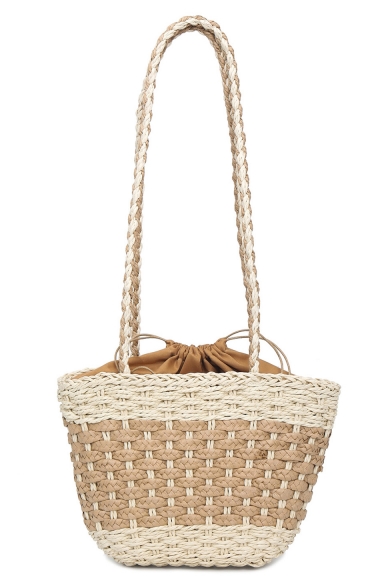 Hot Fashion Plain Hand-woven Straw Shoulder Tote Beach Bag 20*10*22 CM