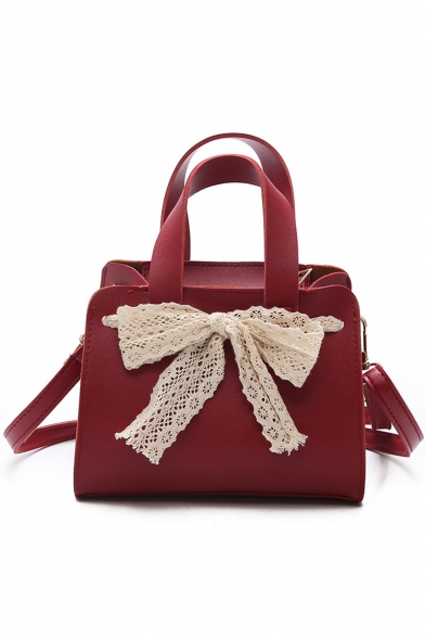 New Fashion Women's Bow-Knot Embellishment Solid Color PU Leather Tote Shoulder Crossbody Bag 15*19*10CM