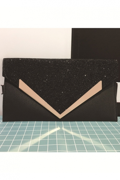 New Stylish Plain Metallic Edge Sequin Evening Clutch Envelope Bag 19*16*2 CM