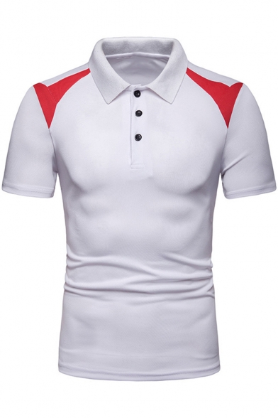New Stylish Summer Men's Colorblock Three Buttons Lapel Collar Short Sleeve Slim Fit Polo Shirt