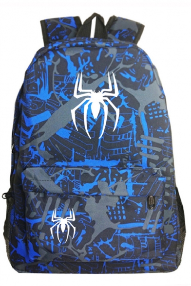 Popular Fashion Spider Printed Blue Sports Bag School Backpack with Zipper 31*14*45 CM