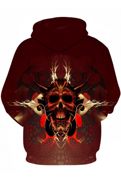 3d skull print pocket hoodie