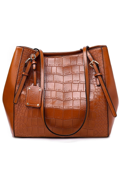 Simple Fashion Crocodile Pattern Large Capacity Waxed Work Tote Bag with Zipper 27*15*28 CM