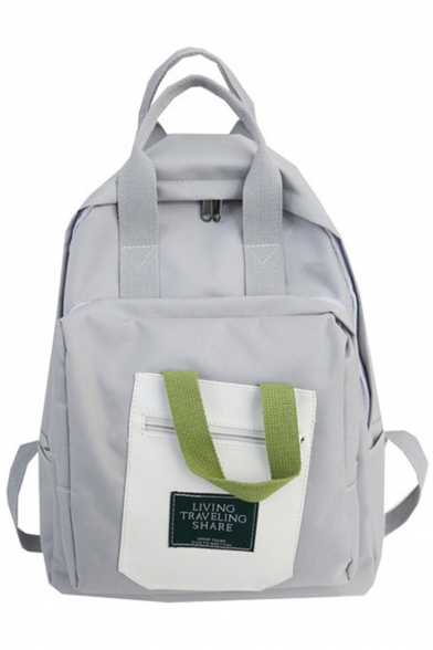 Simple Letter Pattern Colorblock pocket Patched Big Capacity Canvas Travel School Bag Backpack 41*30*12 CM