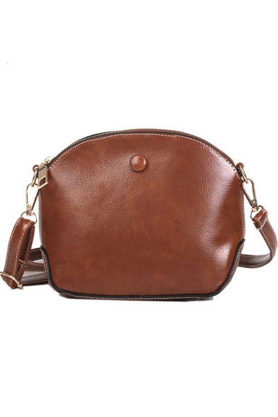 Simple Vintage Solid Color Button Embellishment PU Leather Crossover Handbag 16*7.5*17 CM