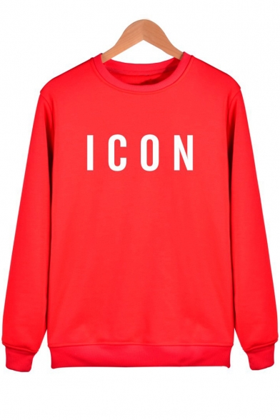Stylish Simple Letter ICON Printed Round Neck Long Sleeve Classic Fit Sweatshirt