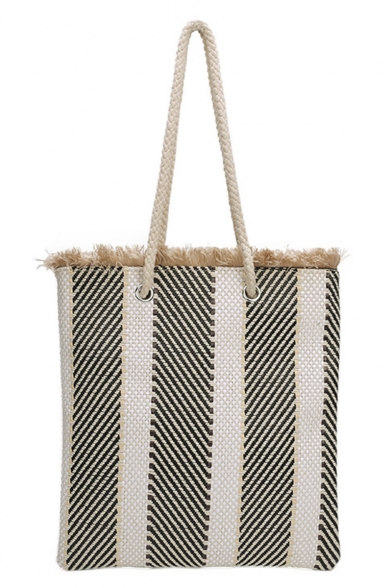 Trendy Stripe Weave Pattern Large Capacity Beach Bag Shoulder Tote Bag 22*2*33 CM