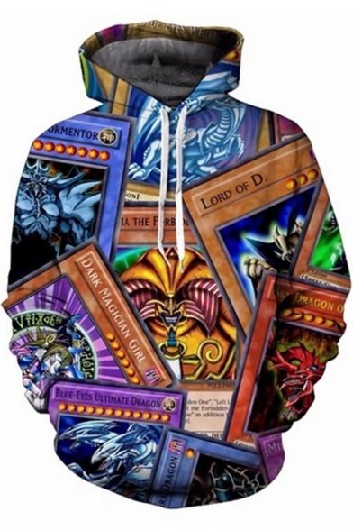 Unique Cool Comic Cosplay Costume 3D Game Card Pattern Long Sleeve Pullover Hoodie