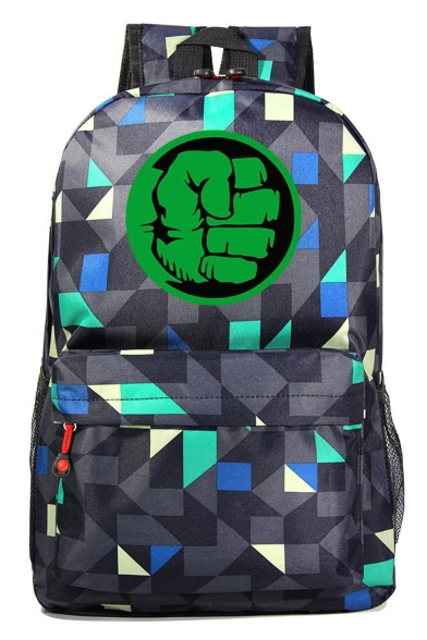 Unisex Fashion Green Hand Colorblock Geometric Print Casual School Bag Backpack 31*18*47 CM