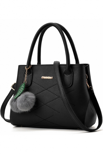 Women's Elegant Solid Color Plush Ball Embellishment Shoulder Handbag 28*13*21 CM
