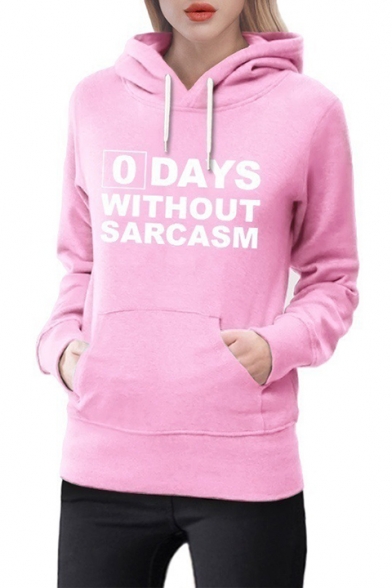 0 DAYS WITHOUT SARCASM Letter Drawstring Long Sleeve Pocket Hoodie