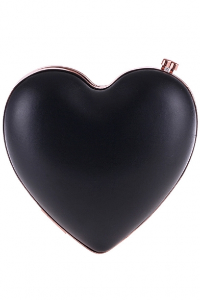 Chic Solid Color Heart Shape Crossbody Clutch Bag with Chain Strap for Women 15*2*13 CM