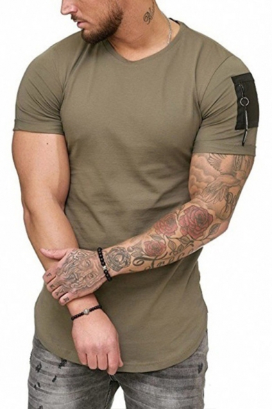 Cool Simple Ribbon Embellished Short Sleeve Round Neck Slim Fit Tee for Men