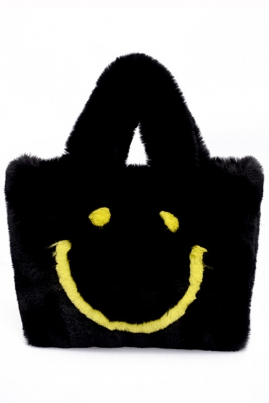 Cute Smiley Face Pattern Plush Shoulder Handbag with Chain Strap 28*9*25 CM