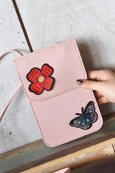 Fashion Floral Butterfly Embroidery Pattern Crossbody Cell Phone Purse 13*2*20 CM